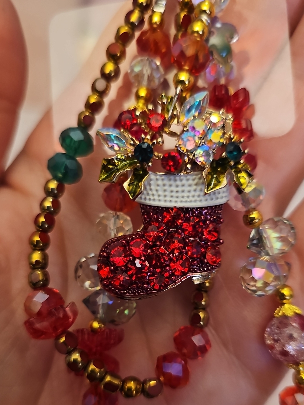 Festive Red Crystal Xmas Stocking Phone Charm